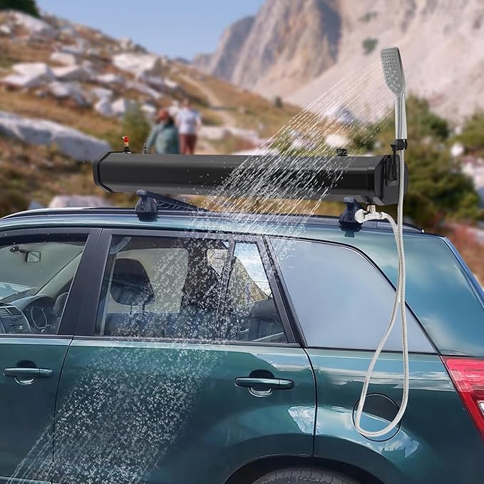 Pressurized Water Tank Camping Shower Portable Camp Shower w/5.58ft Water Pipe Shower Headt and Head Bag Roof Rack Shower