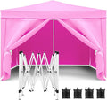 10'x10' Folding Canopy with 4 Removable Sidewalls Outdoor Event Shelter UPF 50+ Gazebo Portable Tents for Parties Beach Camping Wedding EZ Pop Up Canopy Weight Bag + Carry Bag (Pink)