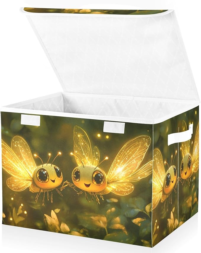 AIXIWAWA Lidded Storage Cube (Bees Golden) Fabric Foldable Closet Bins with Flip Lid and Handles Organizer Basket Container 16.5 x 12.6 x 11.8 IN