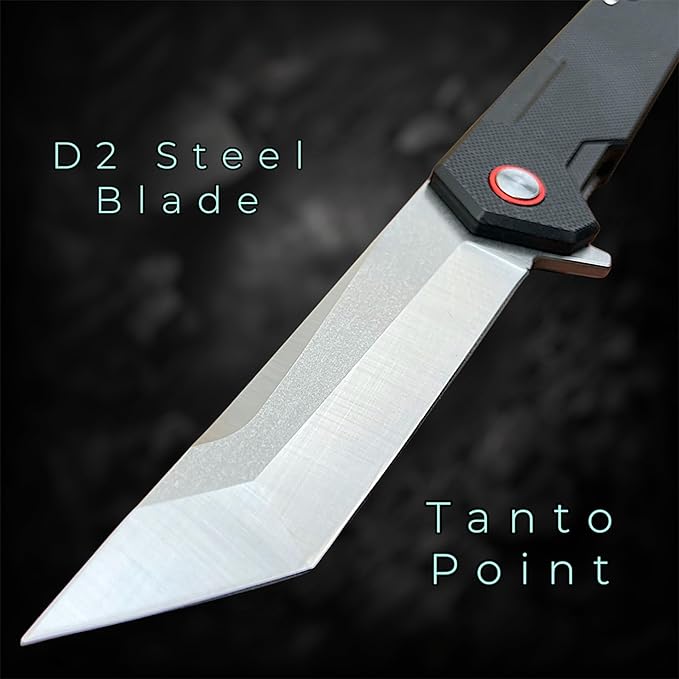 TACTICAL GEARZ Pocket Folding Knife for EDC G10 Handle D2 Steel Tanto Blade Includes Sheath (Vinx)