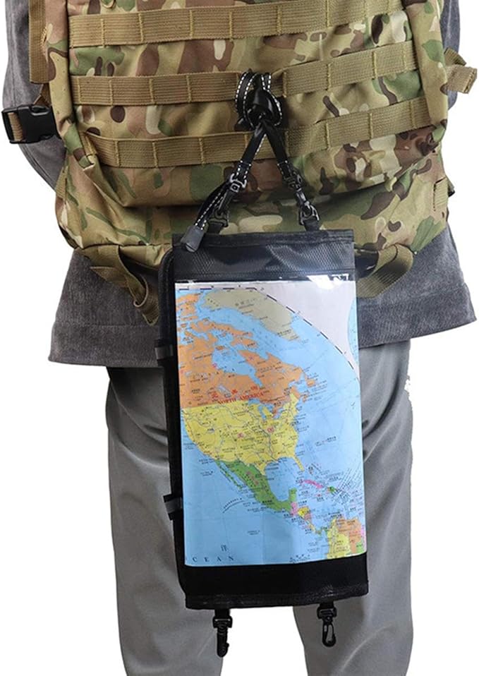 Waterproof Map Case Hiking Map Pouch Holder Transparent Window Map Storage Bag with Zipper and Lanyard Deisgn for Outdoor Hiking Camping