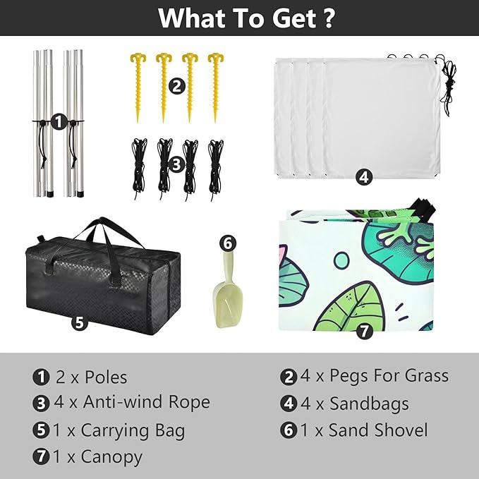 Fat Frogs in Pond Beach Tent Sun Shelter Set UPF50+ UV Protection 10.5 x 9.19 FT Camping Shade Canopy with Sandbags Sand Anchors Carrying Bag and Others