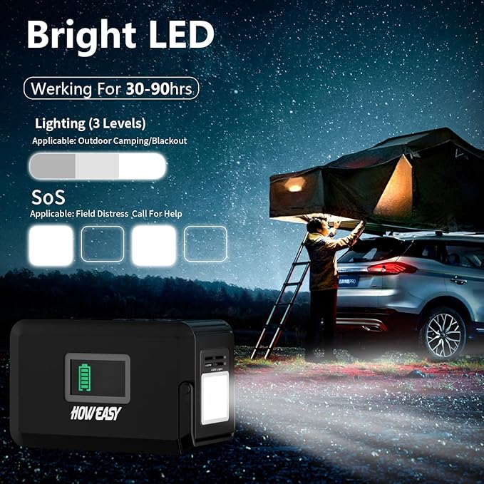 HOWEASY Portable Power Station120W(240W Peak) 24000mAh Camping Solar Generator Portable Power Bank with 2 110V AC Outlet / 2 DC /3 USB QC3.0/LED Flashlight for Home Camping Emergency Backup