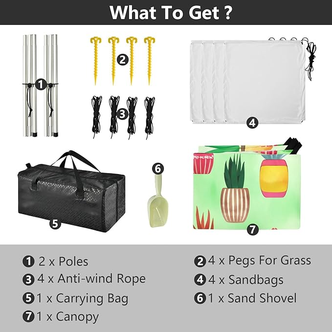 xigua Potted Plant Beach Tent Sun Shelter with Carrying Bag - Silver Coated Oxford Fabric Beach Canopy for Beach Camping Fishing - Includes Windproof Ropes Sandbags &amp Stakes