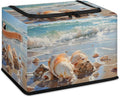 Clothes Storage Bins with Metal Frame Shell Beach Storage Boxes with Zipper Lids Collapsible Cube Clothing Storage Bag with Leather Handle Closet Clothes Organizer Container