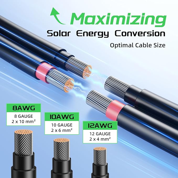 Bateria Power 30 Feet 8AWG Solar Panel Extension Cable 10mm² Twin Wire Conductor Parallel Solar Wire Adapter Kit with Waterproof Female &amp Male Solar Connectors for RV Marine Photovoltaic System