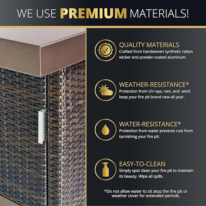 52Inch Patio Fire Pit Table 50000 BTU Rectangular Propane Gas Firepit Rust-Free Aluminum Frame &amp All-Weather Wicker 2-in-1 Firepit Dining Table with Glass Guard &amp Cover for Deck Garden B