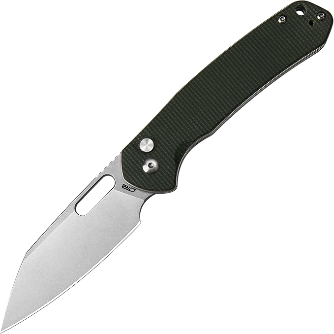 CJRB Pyrite-Alt (J1925A) Folding Pocket Knife with 3.11'' Stone Wash AR-RPM9 Wharncliffe Blade Dark Green Micarta HandleButton Lock EDC Knife with Thumb Hole for TacticalOutdoorHiking and Gift