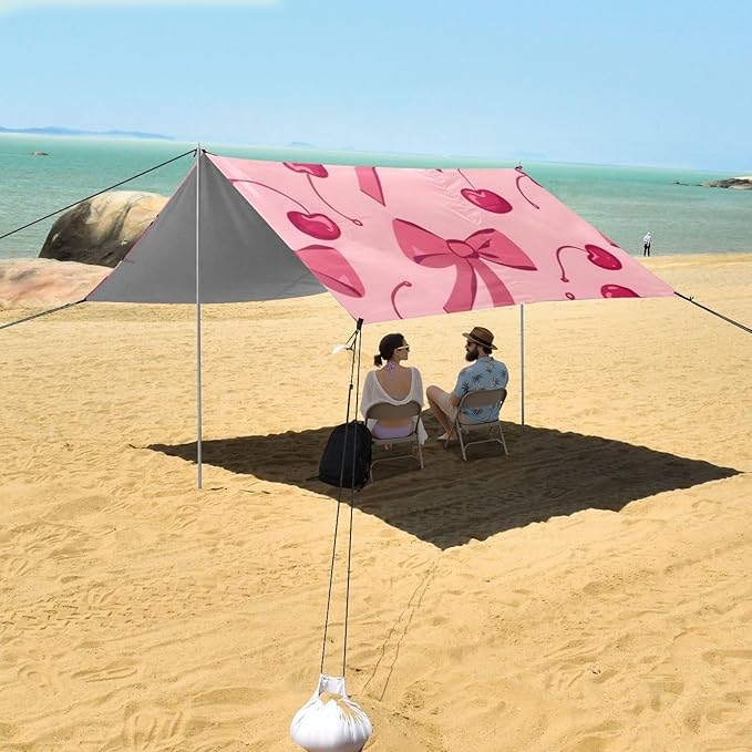 ALAZA Pink Bow and Cherry Beach Tent Sun Shelter Portable Canopy Sunshade for Outdoor Camping Picnics Backyard Fun 10x9 ft
