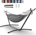 Everyfun Hammock with Heavy-Duty Steel StandPortableEasy Assembly600lbs Weight CapacitySuit for IndoorYardCampingor OutdoorBlack White