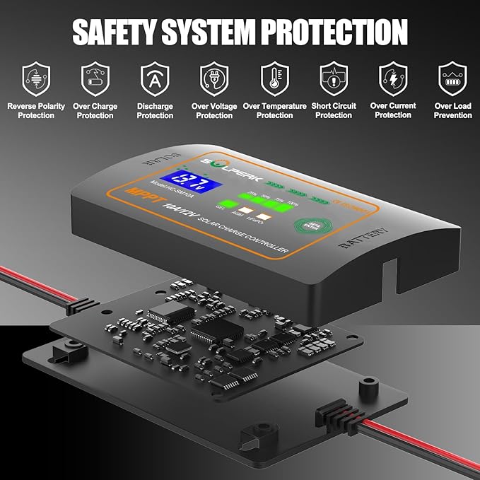 SOLPERK 10A 12V MPPT Solar Charge Controller with LCD Display Intelligent Solar Panel Controller Portable Solar Panel Regulator for Gel AGM Lead-Acid Lithium LiFePO4 Battery