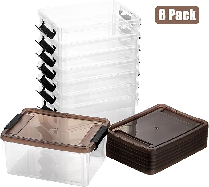 Nicunom 8 Packs Small Storage Bins with Lids 3.2 QT Clear Storage Latch Box Plastic Storage Bins Stackable Storage Containers for Organizing
