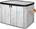 Storage Bins with Lids Wooden Texture Storage Basket Clothes Organizer with Handles Closet Storage Containers for Clothing Bedding Blanket