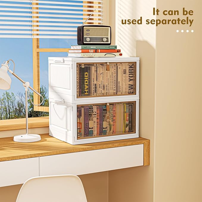 4 Tier Plastic Storage Bins with Lid 28QT - Stackable Wheeled Collapsible Storage Containers for Living Room Office Dorm