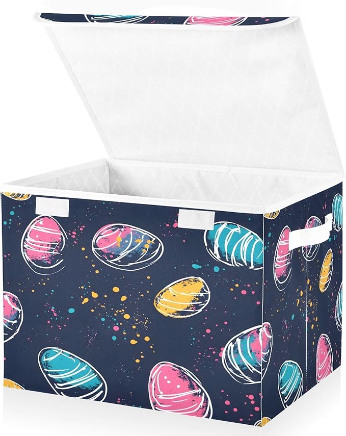 Christmas Storage Baskets with Lids Easter Egg Colorful Collapsible Bins Stackable Fabric Linen Baskets Closet Organizer Container 16.5x12.6x11.8
