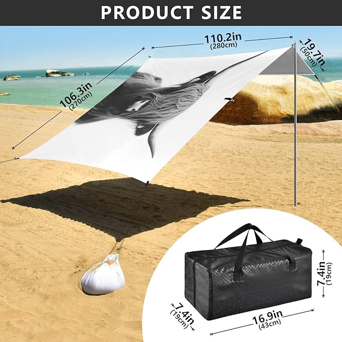ALAZA Bull Highland Cow Beach Tent Sun Shelter UPF50+ Protection Beach Shade Canopy w/ 4 Sandbags for Outdoor Camping Fishing Backyard Fun Picnic 10x9 ft
