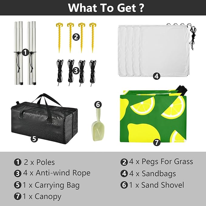 Beach Canopy with Windproof Ropes &amp Sandbags Beach Tent Sun Shade Sun Shelter for Camping Trips Fishing Backyard Fun or Picnics Lemon