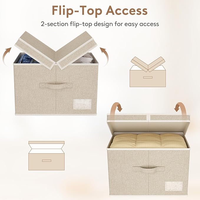 Lifewit Clothes Storage Bins with Lids Fabric Foldable Storage Boxes with Handles Decorative Closet Organizer Stackable Cube Baskets Container for Bedroom Office 34.5L Large Beige 5 Packs