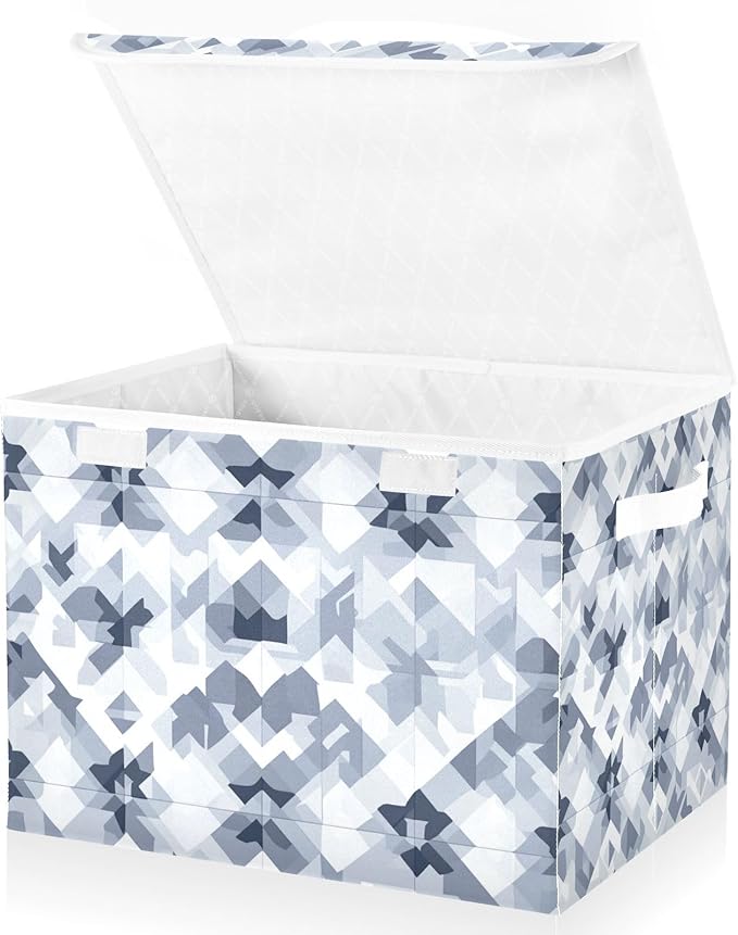 Collapsible Storage Bins with Lids Decorative Fabric Storage Cubes Closet Organizer and Storage Basket Boxes Containers for Clothes Box Chest Nursery Folding Rectangle Blue and Grey Aztec