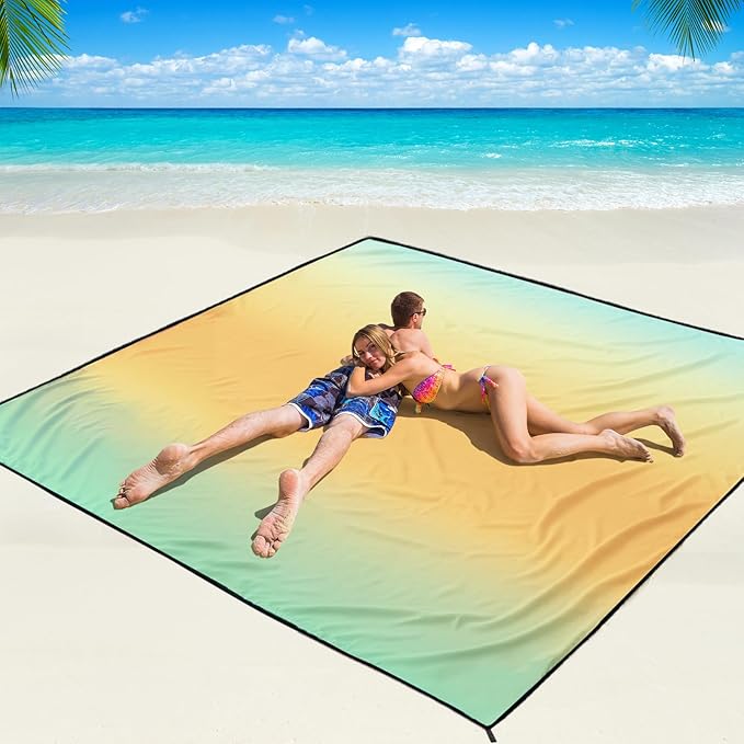 WIWIGO Beach Blanket Waterproof Sandproof Beach Mat 79 X 83/10'x9'for 2-8 Adults Quick Drying Outdoor Picnic Mat Beach Accessories for Travel Camping Hiking