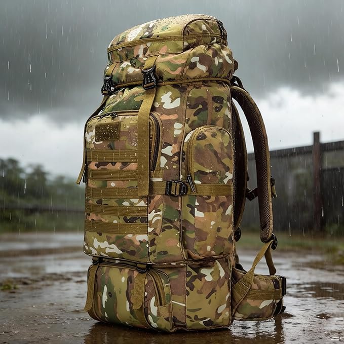 80L Camping Hiking BackpackMolle Military Tactical Rucksack BackpackWaterproof Lightweight Hiking Backpack for Outdoor (CP Camo 80L)