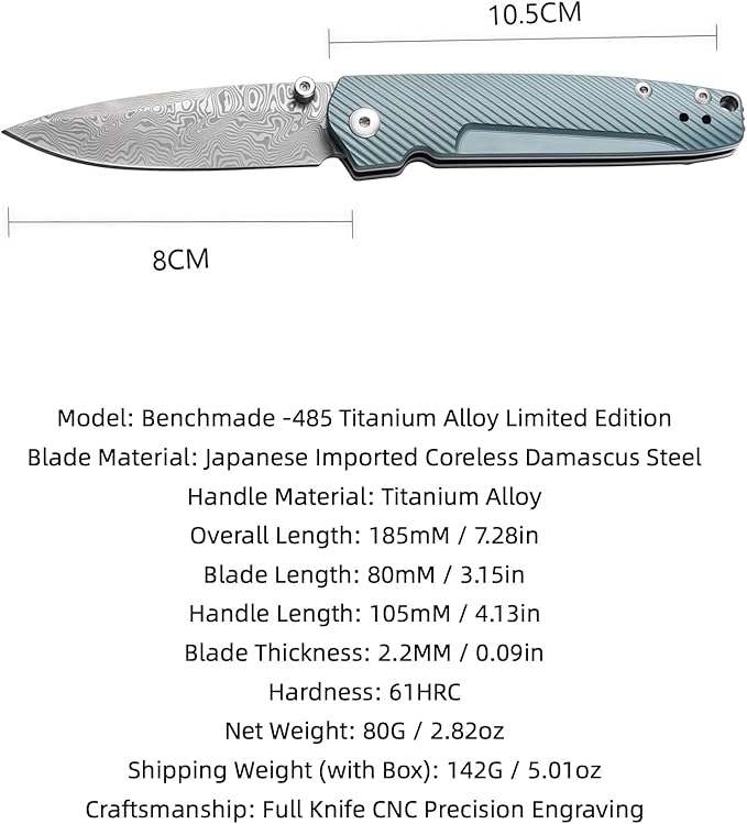 Damascus Steel Knife Knives HRC 61Damascus Steel Folding Pocket Knife with Titanium Handle Knives for Men Gifts for Hunters Men who have Everything Camping EssentialsGift Ideas for Boyfriend