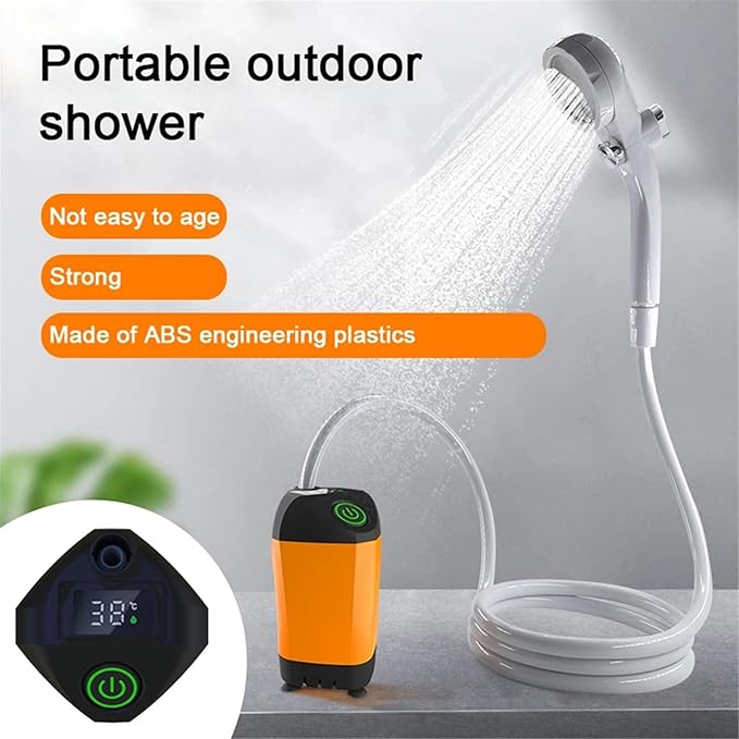 Portable Shower for Camping Outdoor Electric Shower Rechargeable Pump with Intelligent Digital Display Camping Shower Head Nozzle for Camping Hiking Traveling