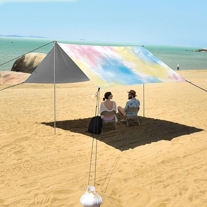 ALAZA Gradient Tie Dye Beach Tent Sun Shelter UPF50+ Protection Beach Shade Canopy w/ 4 Sandbags for Outdoor Camping Fishing Backyard Fun Picnic 10x9 ft