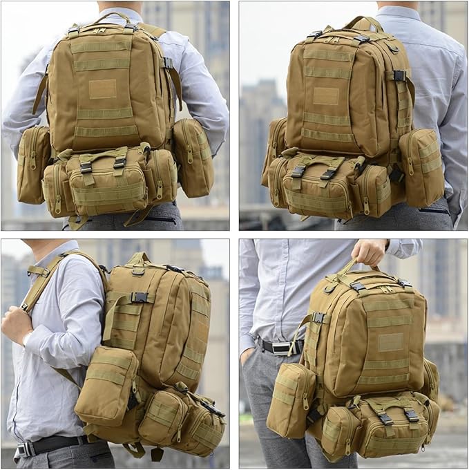 Tactical Backpack Military Army Rucksack 60L Large Assault Pack Camping Detachable Molle Bag (Military Green)
