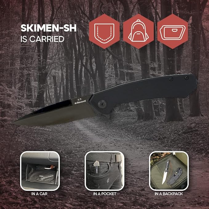 Firebird GANZO Adimanti Skimen Pocket Folding Knife G10 Handle with Clip and Glass Breaker D2 Steel Blade Hunting Fishing Camping Outdoor EDC Knife (Black)
