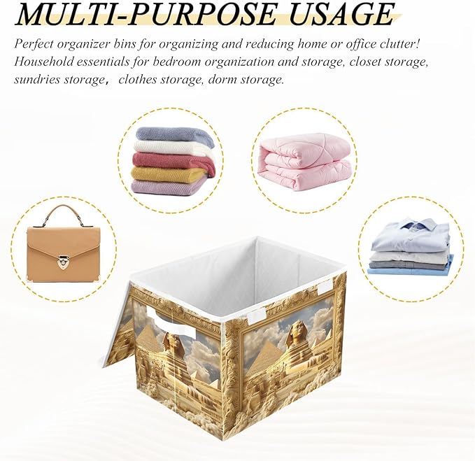 Storage Cube with Lid Egypt Landscape Print 16.5×12.6×11.8 IN Collapsible Large Capacity Foldable Storage Basket Bin Organizer