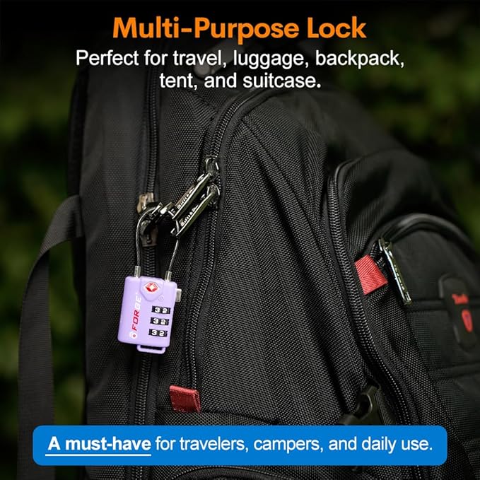 Forge TSA Approved Luggage Locks Re-settable Combination with Alloy Body Purple 4 Locks.