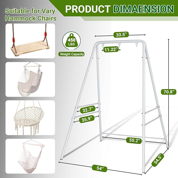 Outvita Outdoor Hammock Chair Stand Heavy Duty A-Frame Metal Swing Stand with Powder-Coated Finish and 3 Haning Holes for Yard Porch Paito Inside Room