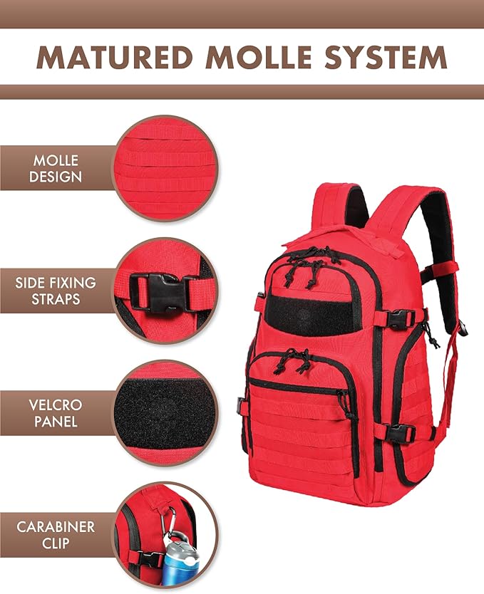 TRAILKICKER Military Tactical Backpack for Men 35L Tactical Laptop Backpack Tactical Bag Bug Out Bag Army 3 Days Assault Pack - Red