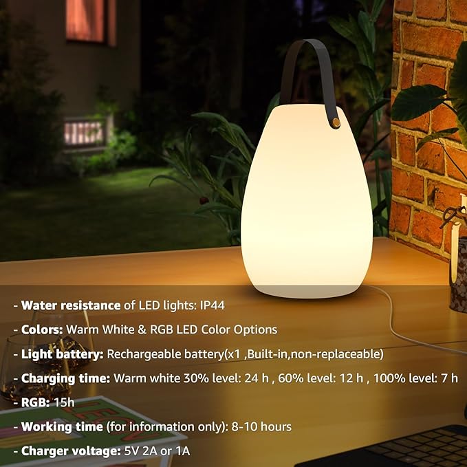 uuffoo Rechargeable Portable Table Lamp Cordless RGB Lantern with Remote Decorative LED Night Light IP44 Waterproof Indoor Outdoor Lamp for Bedroom Patio Garden Wedding Party