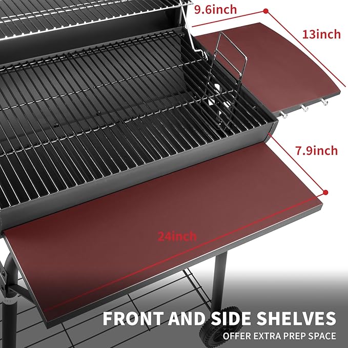 Kendane Barrel Charcoal Grill Large Charcoal Grills with Front and Side Shelf 627 Square Inches Cooking Grid Outdoor BBQ Grill Perfect for Backyard Camping Patio Parties and Picnics