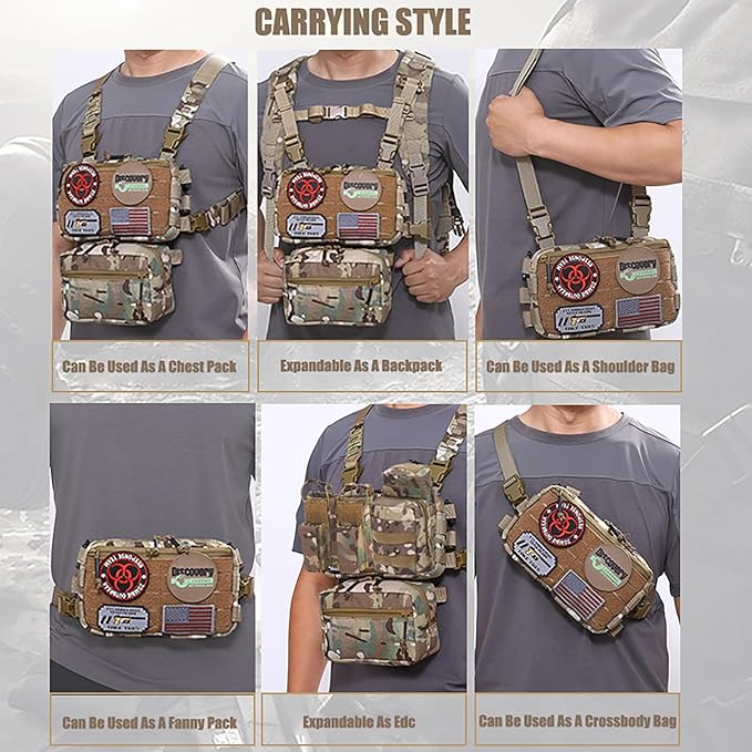 Utility Tactical Chest Bag - Water Resistant Lightweight Tactical Chest Rig for Outdoor Training Running Chest Pack with Extra Storage - 6 Ways to wear &amp 1050D Waterproof Nylon Fabrics