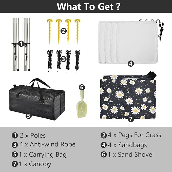 ALAZA Daisy Polka Dots Beach Tent Sun Shelter UPF50+ Protection Beach Shade Canopy w/ 4 Sandbags for Outdoor Camping Fishing Backyard Fun Picnic 10x9 ft