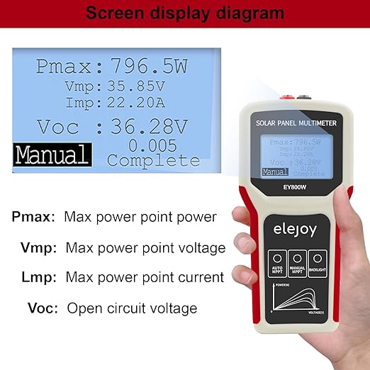 Upgrade 800W Solar Panel Portatil Smart Tester Auto/Manual MPPT Photovoltaic Panel Multimeter Testing Power Meter Tool with LCD Display Backlight for PV