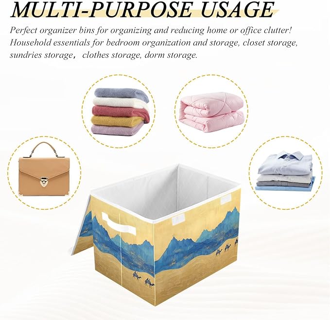 Storage Cube with Lid Simple Landscape Print 16.5×12.6×11.8 IN Collapsible Large Capacity Foldable Storage Basket Bin Organizer