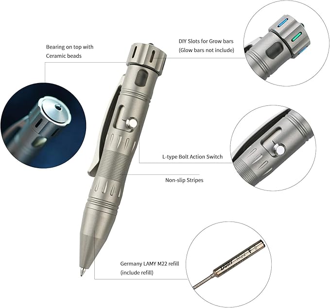 MecArmy TPX10 Mini Titanium Bolt Action Tactical Pen with Replaceable Refill Small EDC Tactical Pen with Stress-Relief Spinner Tail for Office Outdoor Lightweight for Daily Carry (Titanium Bronze)