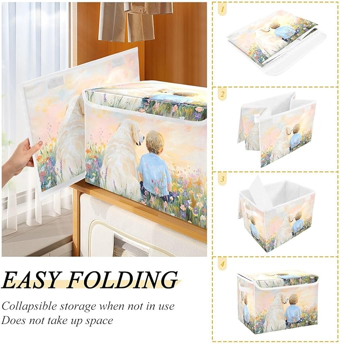 AIXIWAWA Lidded Storage Cube (Dog and Friend) Fabric Foldable Closet Bins with Flip Lid and Handles Organizer Basket Container 16.5 x 12.6 x 11.8 IN