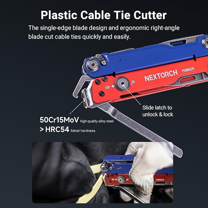 NEXTORCH PIONEER MT20 15-IN-1 Multi-tools Full-SizeVersatile Multi-tool Set with Scissors Needle Nose Pliers Pocket Clip Multi-tool (with Glass-breaker and Cuff key)