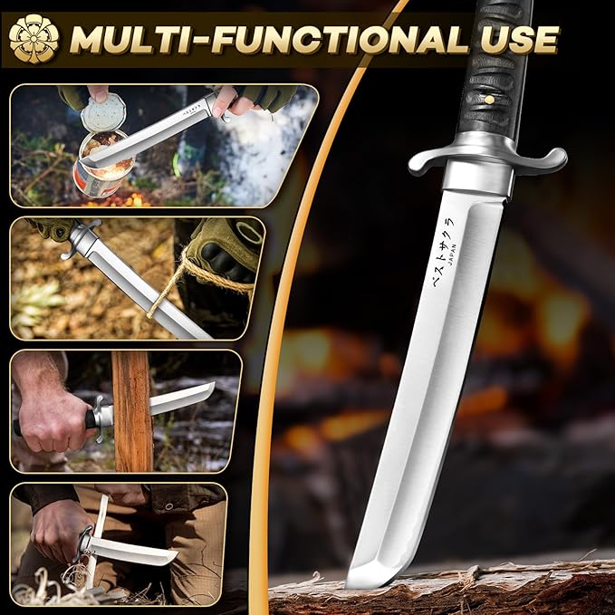 Japanese Fixed Blade Knife Tanto Knife with Phoenix Carved Sheath Tanto Samurai Knives for Camping Outdoor Collection for Men