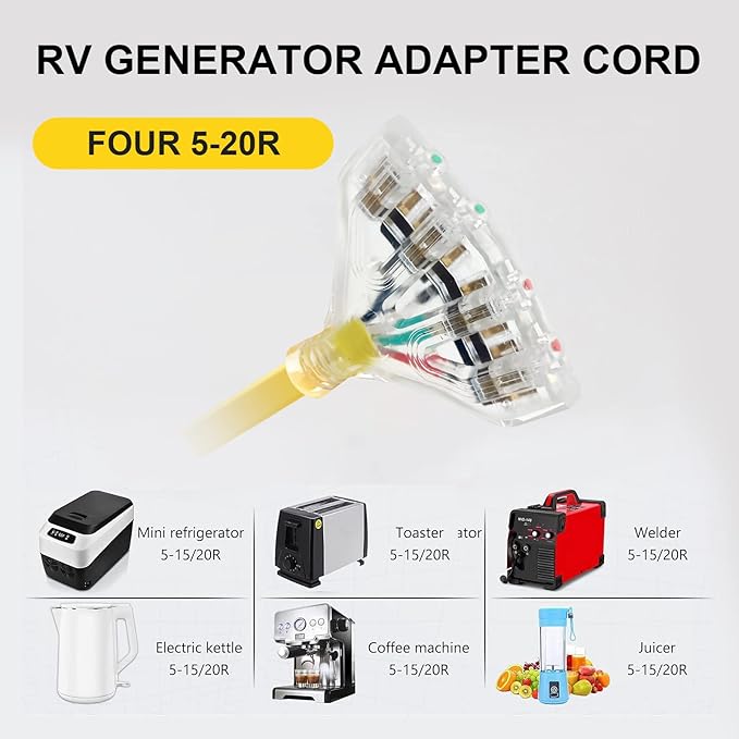 ACKING 30 Amp NEMA L14-30/Four 5-20R Generator Locking Cord 4-Prong 10 Gauge Cord to Household CableGenerator Adapter 125/250V 30 Amp 7500 Watts UL Listed 1.5FT