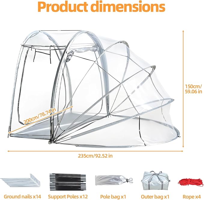 4-Person Sun Tent - Instant Pop-Up Bubble Shelter All-Weather Clear View Camping Tent with Vent Waterproof Rainproof Outdoor Screen House for Backyard Beach &amp Sports Events Clear