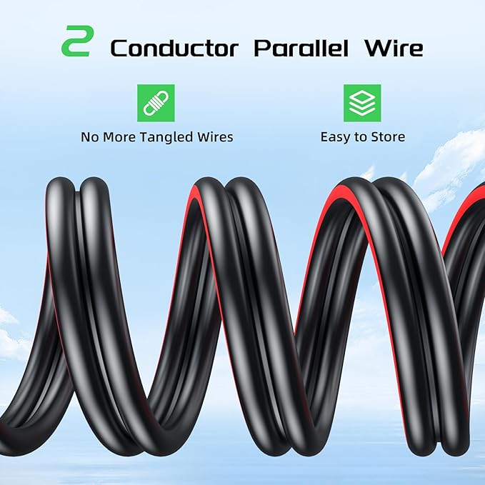 Bateria Power 50 Feet 10AWG Solar Panel Extension Cable 6mm² with Female &amp Male Connectors 10 Gauge Twin Wire Conductor Parallel Solar Wire Adapter for RV Photovoltaic Systems