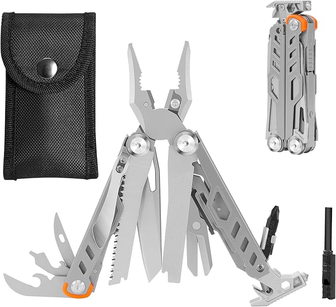 HANSHI Multitool Pliers 22-in-1 YG10 Tungsten Steel Multi Tool with ScissorsReplaceable Wire Cutters Flint Window Breaker Back ClipIdeal for Camping Survival and Gift(Silver)