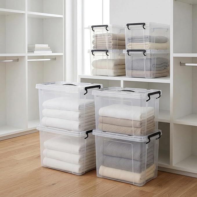 4 Pack 120 QT Storage Bins with Lids Clear Stackable Plastic Organizers Heavy-Duty Large Containers with Secure Latches &amp Handles BPA-Free for Closet Garage Laundry &amp Office