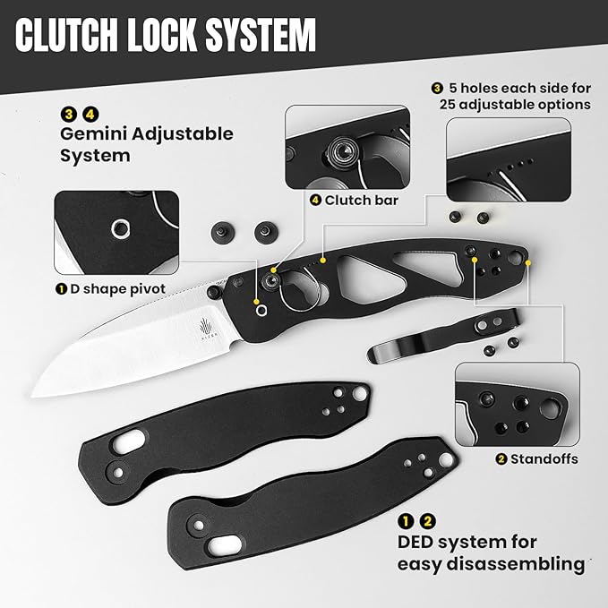 Kizer Exist Pocket Knife 2.78 154CM Drop Point Blade EDC Folding Knife with Innovative Clutch Lock Black Aluminum Handle Small Hunting Camping Knives with Thumb Stud Opener for Men Women V3681C1